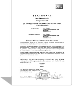 Zertifikat nach Wasserrecht